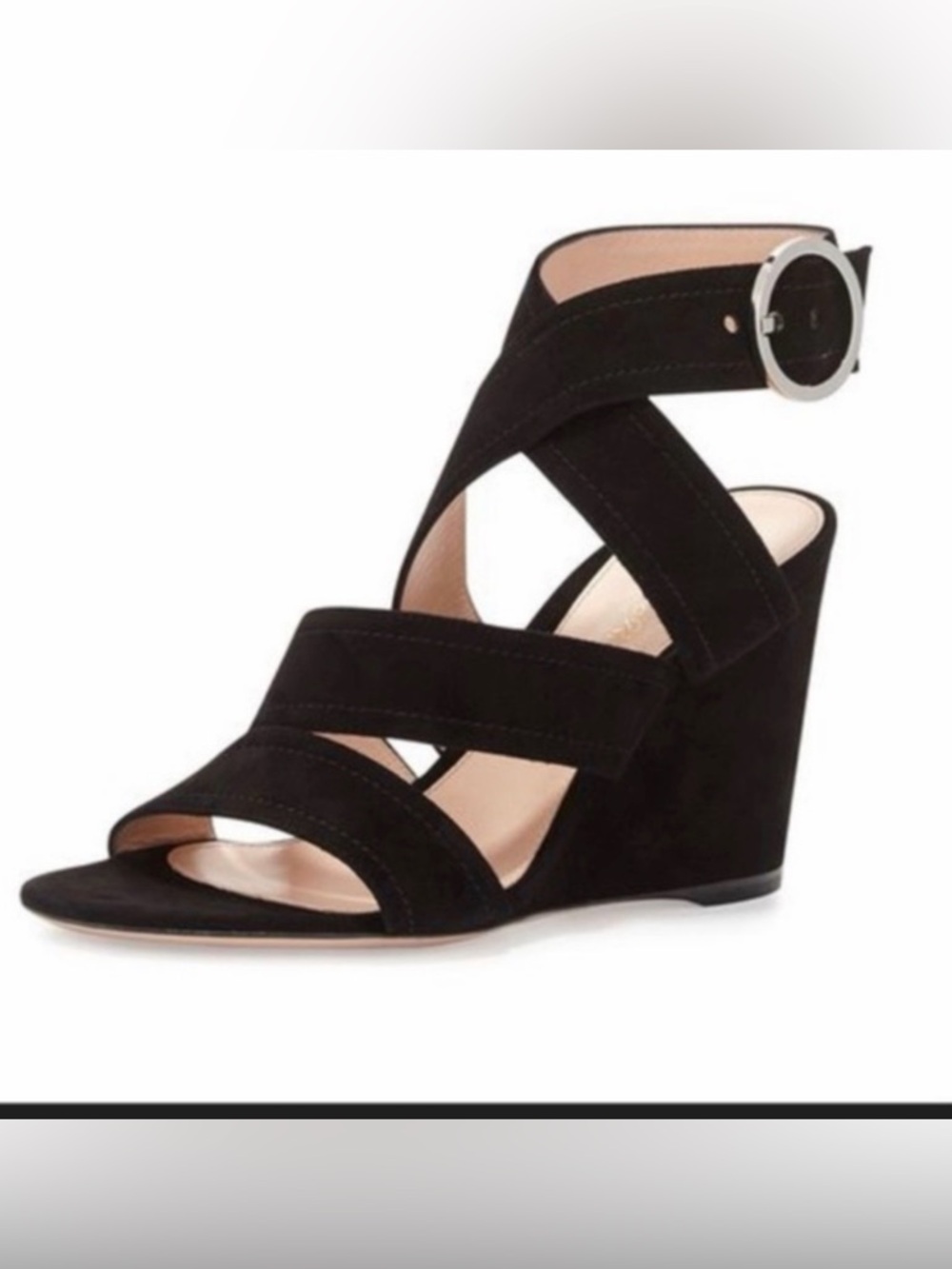 Gianvito Rossi Black Suede Strappy Wedge Sandals